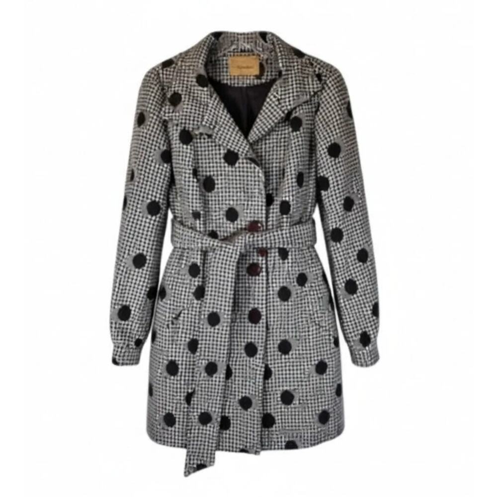 Final Touch Women’s Wool Belted Coat S Brown Houndstooth Polka Dot Vintage Style